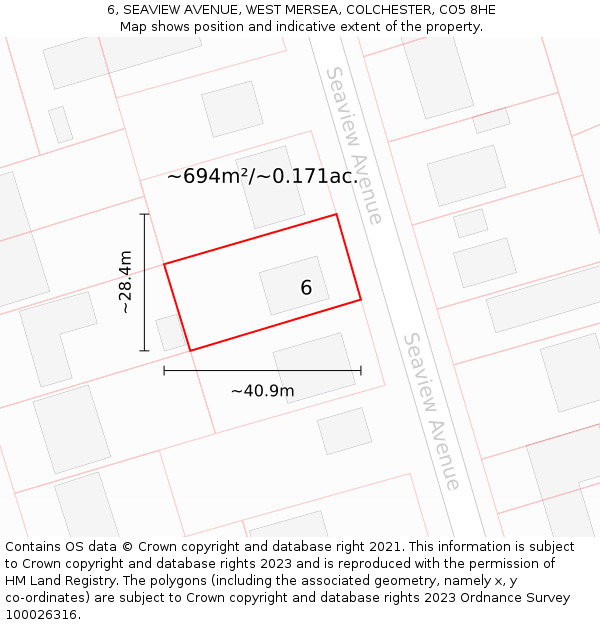 6, SEAVIEW AVENUE, WEST MERSEA, COLCHESTER, CO5 8HE: Plot and title map
