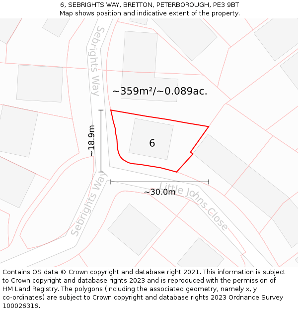 6, SEBRIGHTS WAY, BRETTON, PETERBOROUGH, PE3 9BT: Plot and title map