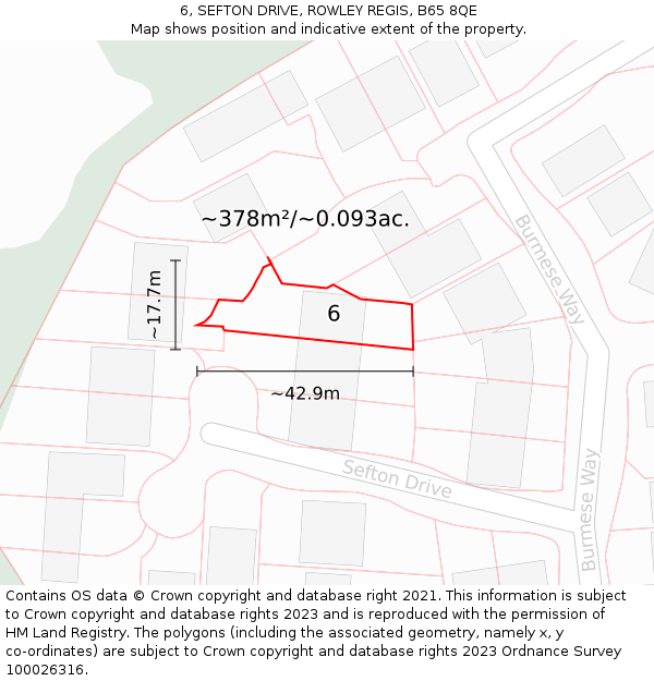 6, SEFTON DRIVE, ROWLEY REGIS, B65 8QE: Plot and title map