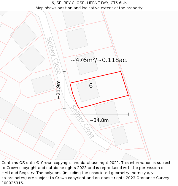 6, SELBEY CLOSE, HERNE BAY, CT6 6UN: Plot and title map