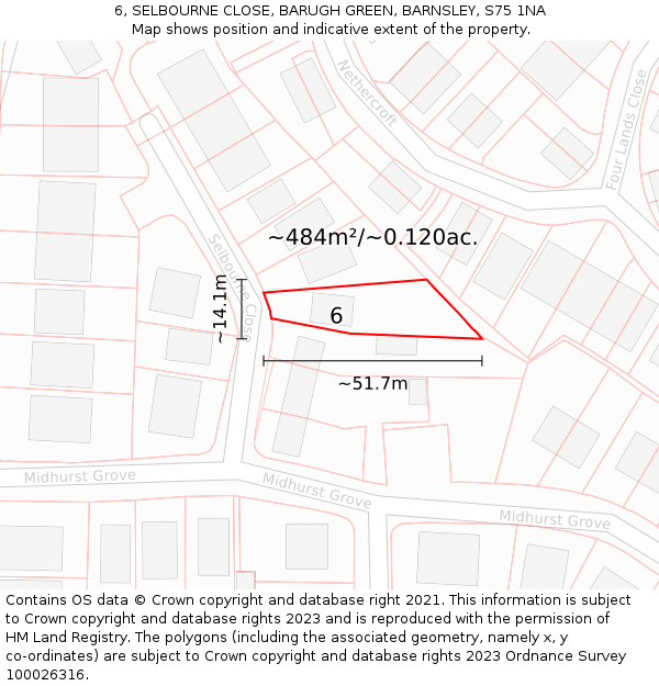 6, SELBOURNE CLOSE, BARUGH GREEN, BARNSLEY, S75 1NA: Plot and title map