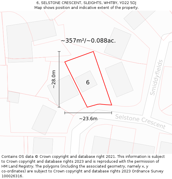 6, SELSTONE CRESCENT, SLEIGHTS, WHITBY, YO22 5DJ: Plot and title map