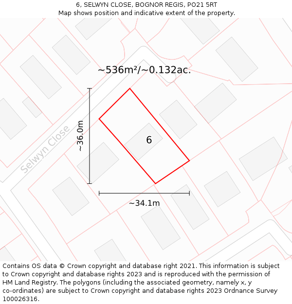 6, SELWYN CLOSE, BOGNOR REGIS, PO21 5RT: Plot and title map