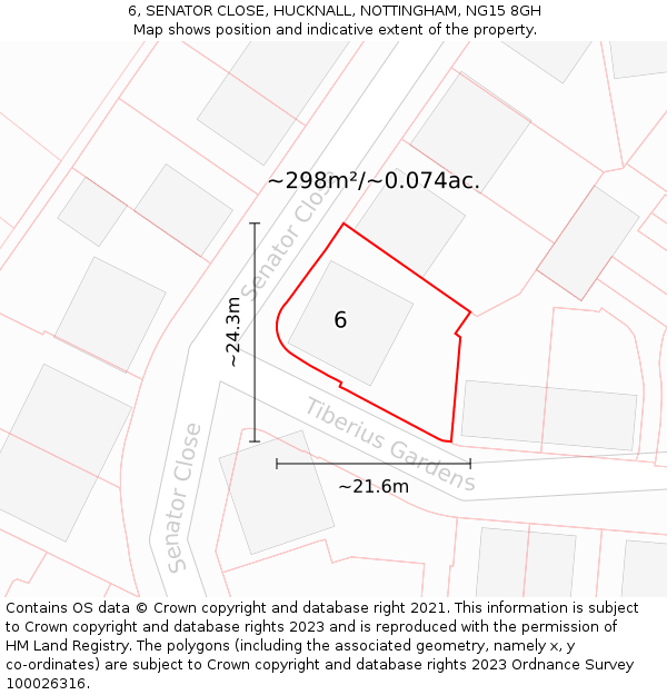 6, SENATOR CLOSE, HUCKNALL, NOTTINGHAM, NG15 8GH: Plot and title map