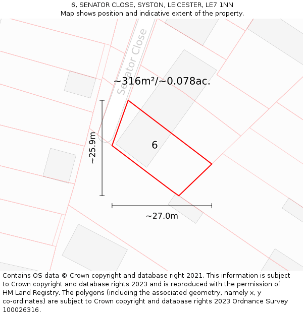 6, SENATOR CLOSE, SYSTON, LEICESTER, LE7 1NN: Plot and title map