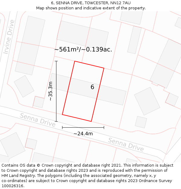 6, SENNA DRIVE, TOWCESTER, NN12 7AU: Plot and title map
