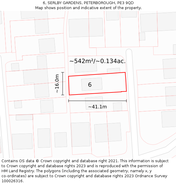 6, SERLBY GARDENS, PETERBOROUGH, PE3 9QD: Plot and title map