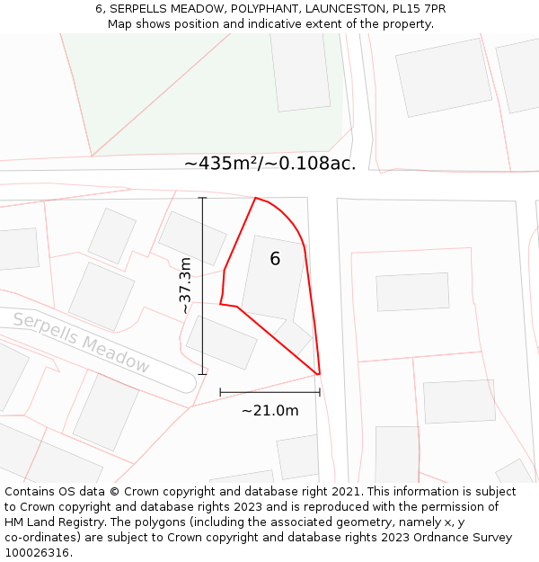 6, SERPELLS MEADOW, POLYPHANT, LAUNCESTON, PL15 7PR: Plot and title map
