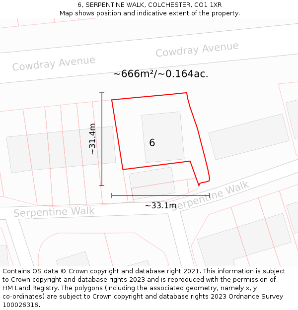 6, SERPENTINE WALK, COLCHESTER, CO1 1XR: Plot and title map