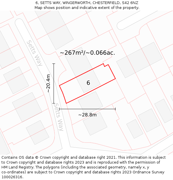 6, SETTS WAY, WINGERWORTH, CHESTERFIELD, S42 6NZ: Plot and title map