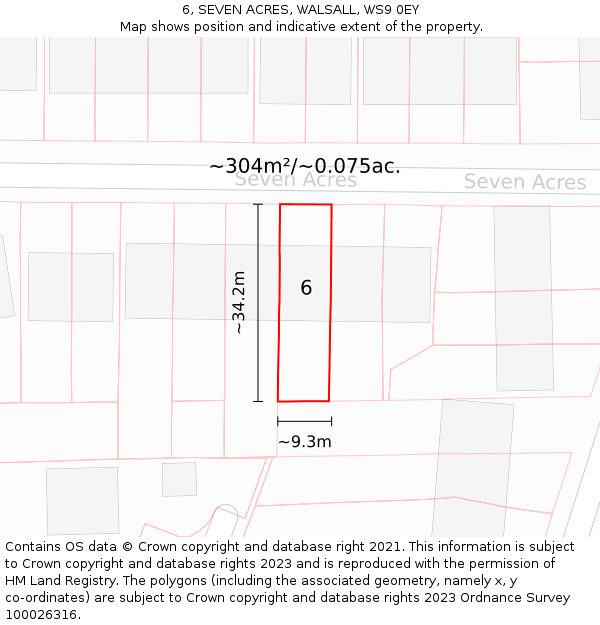 6, SEVEN ACRES, WALSALL, WS9 0EY: Plot and title map