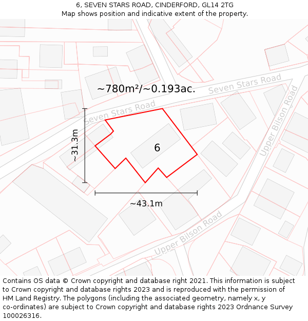 6, SEVEN STARS ROAD, CINDERFORD, GL14 2TG: Plot and title map