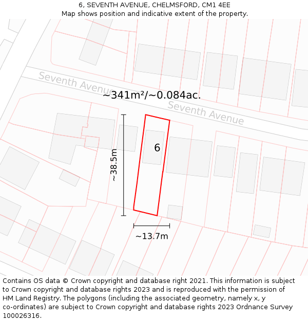 6, SEVENTH AVENUE, CHELMSFORD, CM1 4EE: Plot and title map