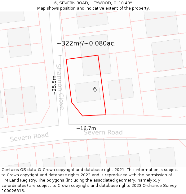 6, SEVERN ROAD, HEYWOOD, OL10 4RY: Plot and title map