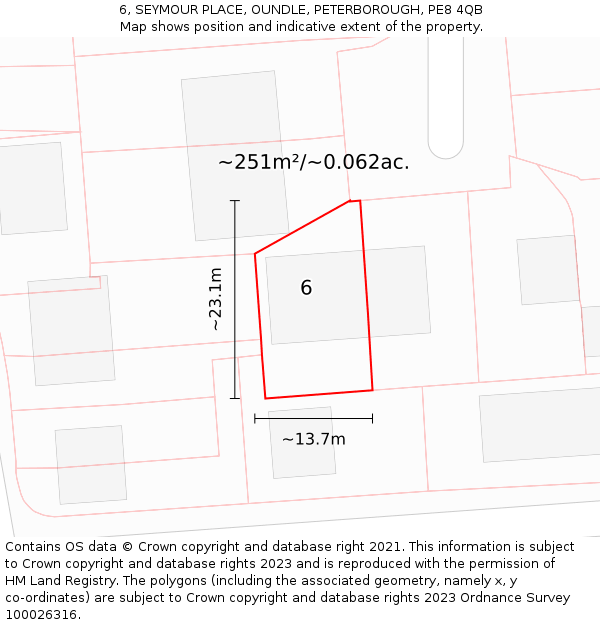 6, SEYMOUR PLACE, OUNDLE, PETERBOROUGH, PE8 4QB: Plot and title map