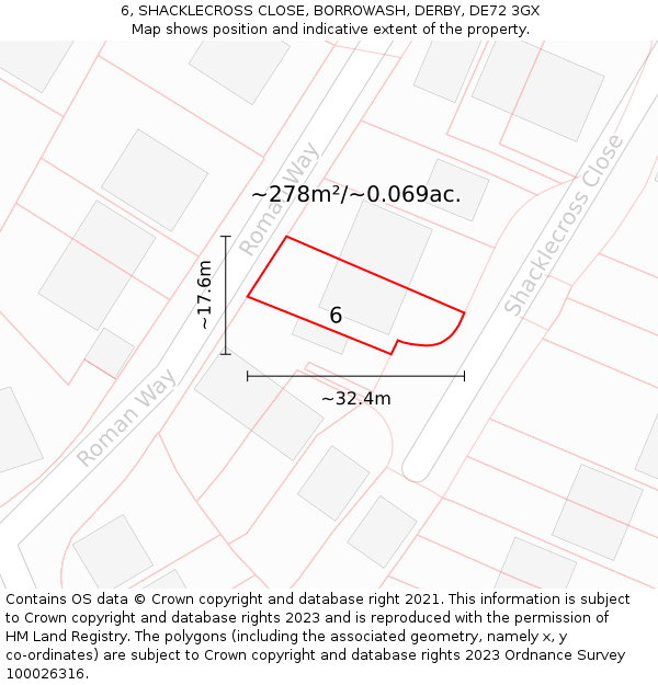 6, SHACKLECROSS CLOSE, BORROWASH, DERBY, DE72 3GX: Plot and title map