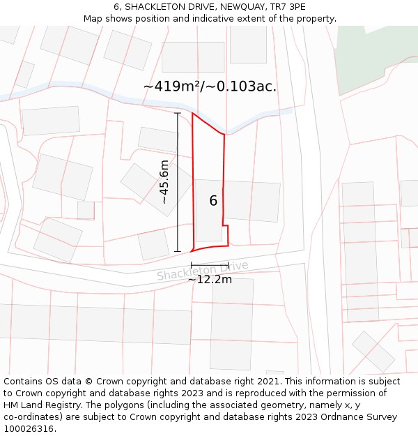 6, SHACKLETON DRIVE, NEWQUAY, TR7 3PE: Plot and title map