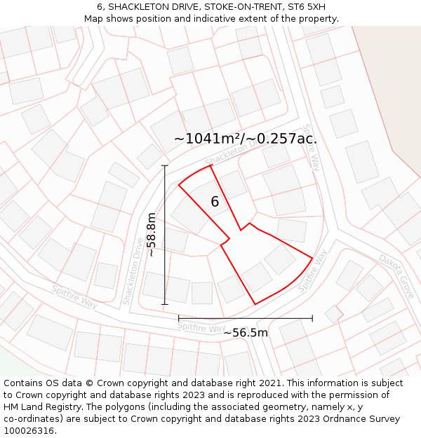 6, SHACKLETON DRIVE, STOKE-ON-TRENT, ST6 5XH: Plot and title map