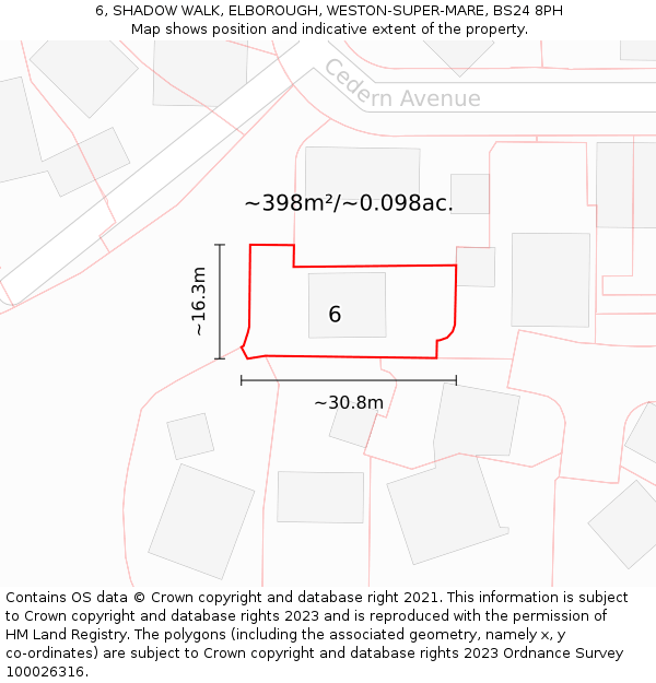 6, SHADOW WALK, ELBOROUGH, WESTON-SUPER-MARE, BS24 8PH: Plot and title map