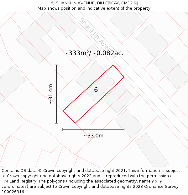 6, SHANKLIN AVENUE, BILLERICAY, CM12 9JJ: Plot and title map