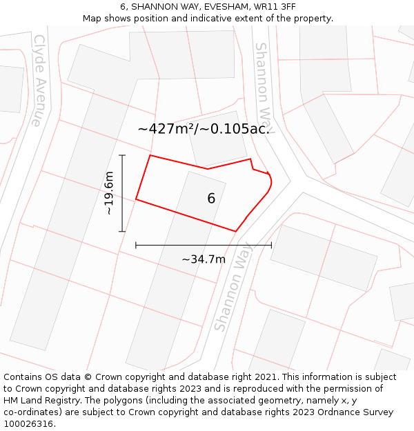 6, SHANNON WAY, EVESHAM, WR11 3FF: Plot and title map