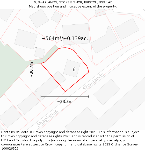 6, SHAPLANDS, STOKE BISHOP, BRISTOL, BS9 1AY: Plot and title map