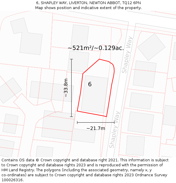 6, SHAPLEY WAY, LIVERTON, NEWTON ABBOT, TQ12 6PN: Plot and title map