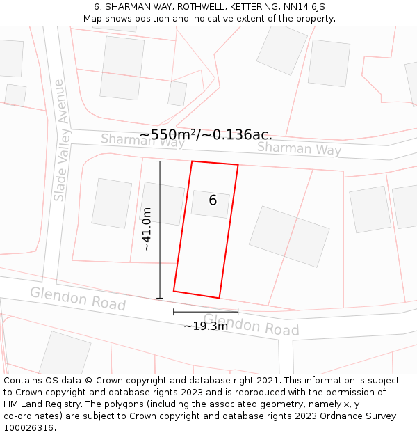 6, SHARMAN WAY, ROTHWELL, KETTERING, NN14 6JS: Plot and title map