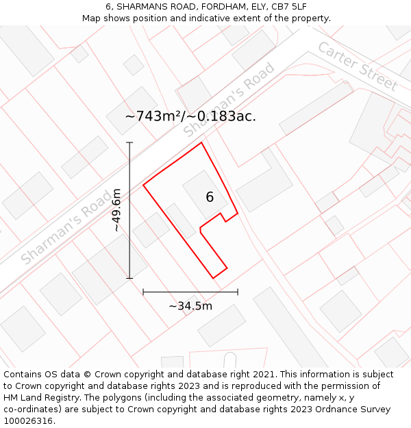 6, SHARMANS ROAD, FORDHAM, ELY, CB7 5LF: Plot and title map