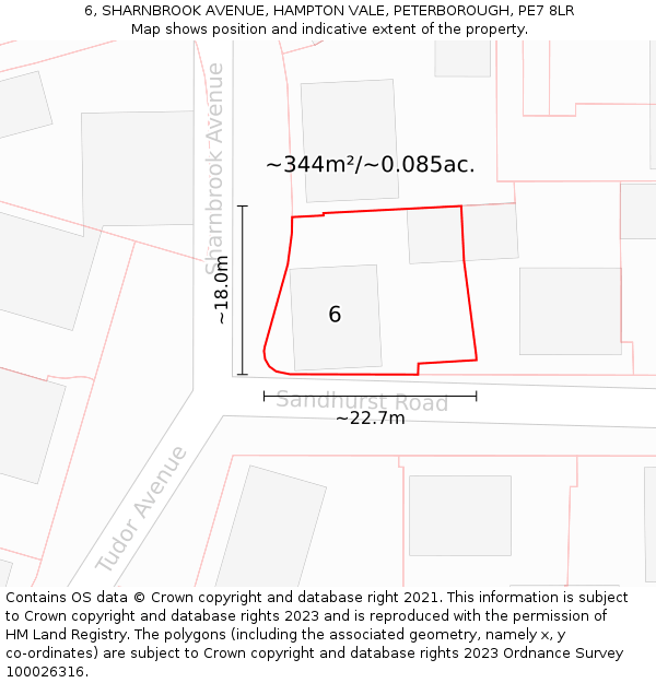 6, SHARNBROOK AVENUE, HAMPTON VALE, PETERBOROUGH, PE7 8LR: Plot and title map