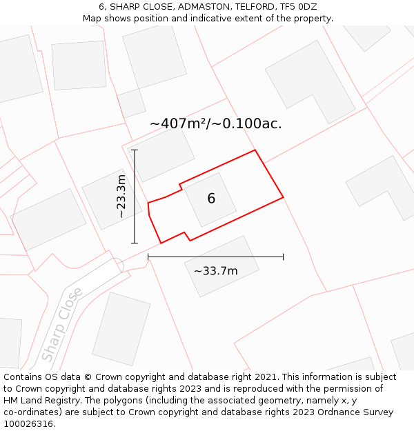 6, SHARP CLOSE, ADMASTON, TELFORD, TF5 0DZ: Plot and title map