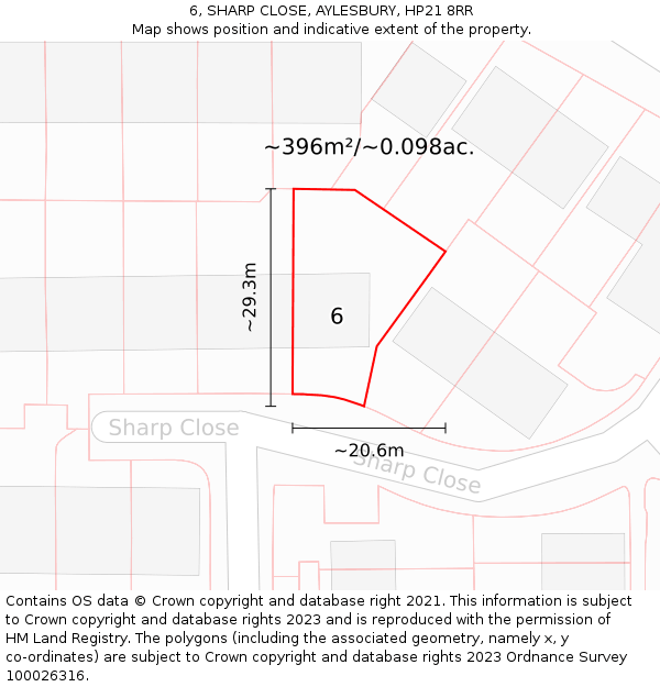 6, SHARP CLOSE, AYLESBURY, HP21 8RR: Plot and title map