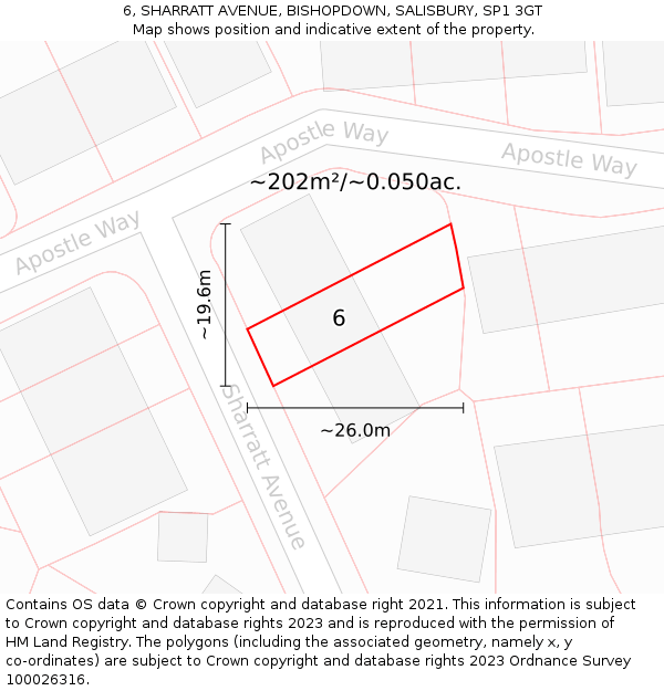6, SHARRATT AVENUE, BISHOPDOWN, SALISBURY, SP1 3GT: Plot and title map