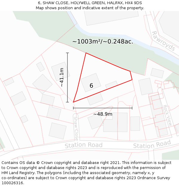 6, SHAW CLOSE, HOLYWELL GREEN, HALIFAX, HX4 9DS: Plot and title map