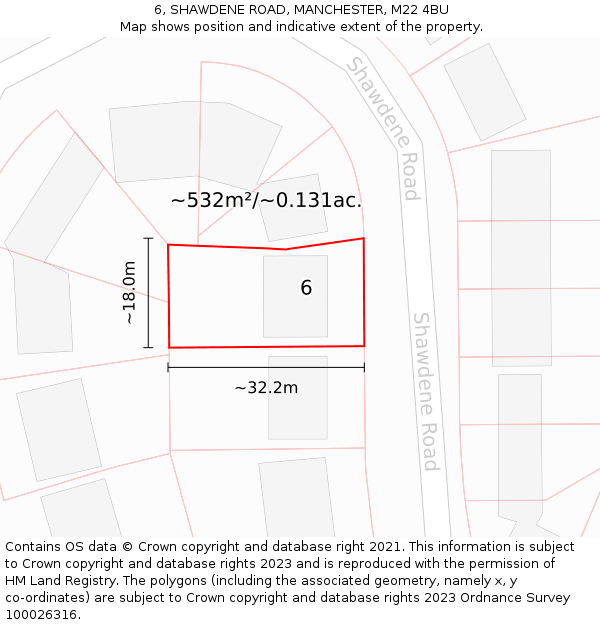 6, SHAWDENE ROAD, MANCHESTER, M22 4BU: Plot and title map