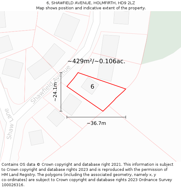 6, SHAWFIELD AVENUE, HOLMFIRTH, HD9 2LZ: Plot and title map