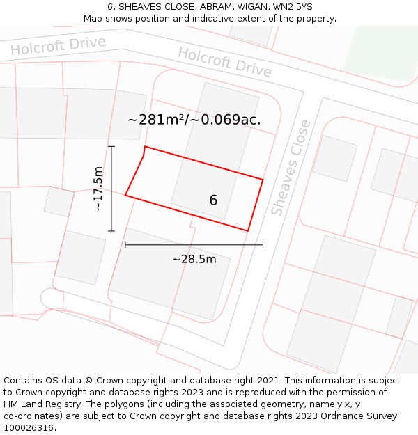 6, SHEAVES CLOSE, ABRAM, WIGAN, WN2 5YS: Plot and title map