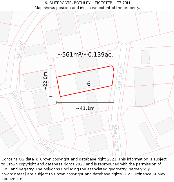 6, SHEEPCOTE, ROTHLEY, LEICESTER, LE7 7RH: Plot and title map