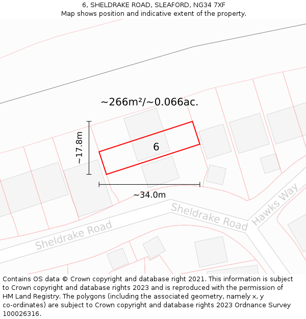6, SHELDRAKE ROAD, SLEAFORD, NG34 7XF: Plot and title map