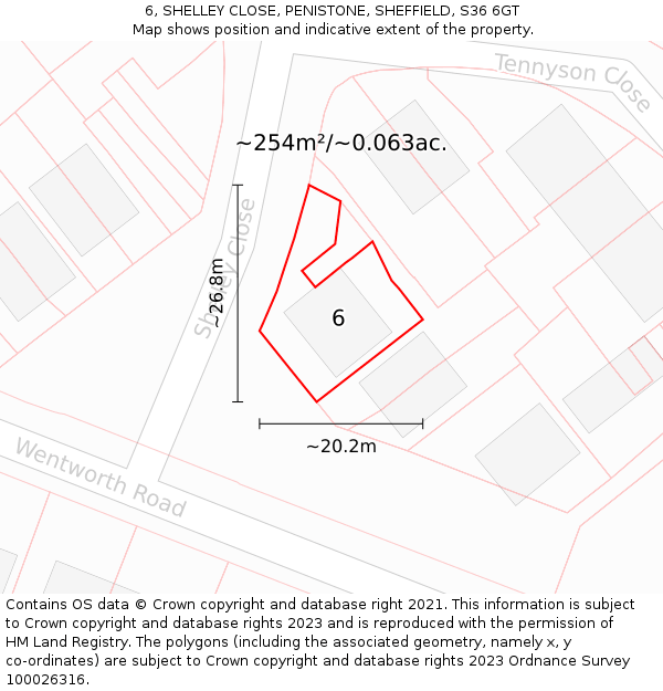 6, SHELLEY CLOSE, PENISTONE, SHEFFIELD, S36 6GT: Plot and title map