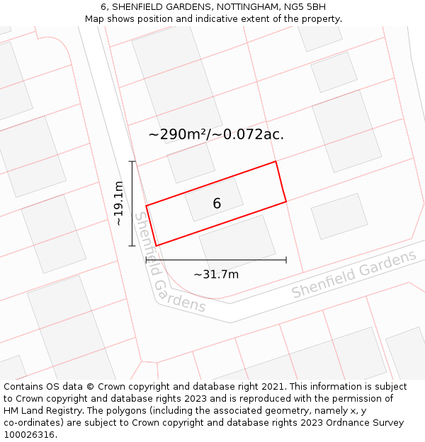 6, SHENFIELD GARDENS, NOTTINGHAM, NG5 5BH: Plot and title map