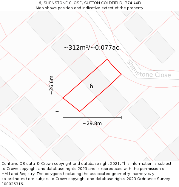 6, SHENSTONE CLOSE, SUTTON COLDFIELD, B74 4XB: Plot and title map