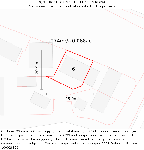 6, SHEPCOTE CRESCENT, LEEDS, LS16 6SA: Plot and title map