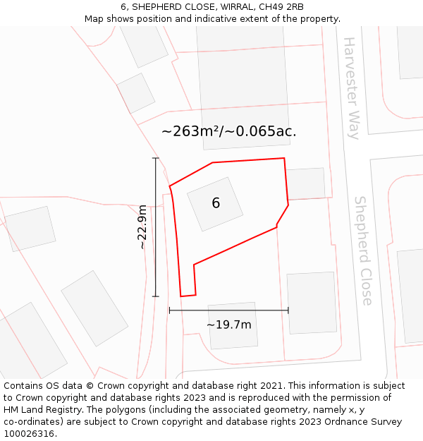 6, SHEPHERD CLOSE, WIRRAL, CH49 2RB: Plot and title map