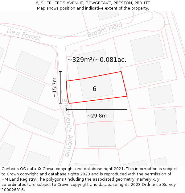6, SHEPHERDS AVENUE, BOWGREAVE, PRESTON, PR3 1TE: Plot and title map