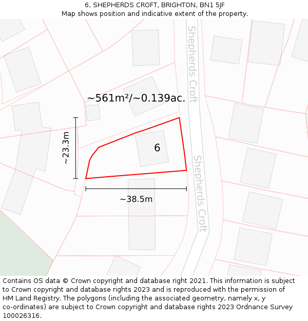 6, SHEPHERDS CROFT, BRIGHTON, BN1 5JF: Plot and title map