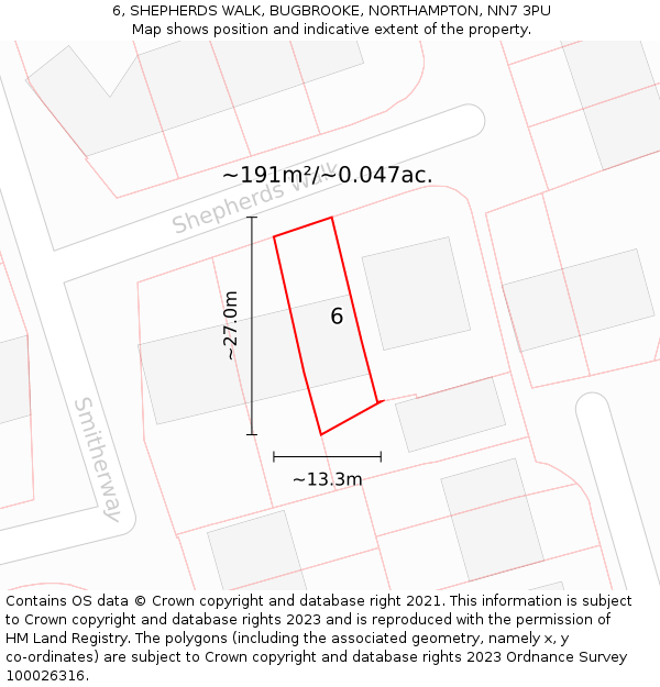 6, SHEPHERDS WALK, BUGBROOKE, NORTHAMPTON, NN7 3PU: Plot and title map