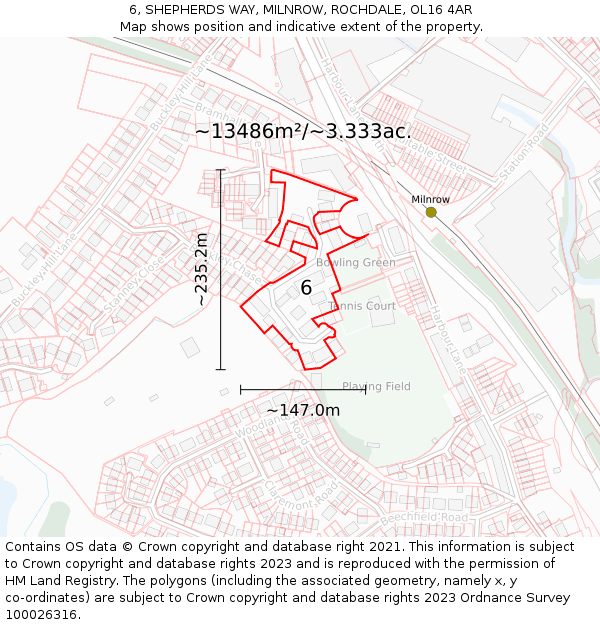 6, SHEPHERDS WAY, MILNROW, ROCHDALE, OL16 4AR: Plot and title map