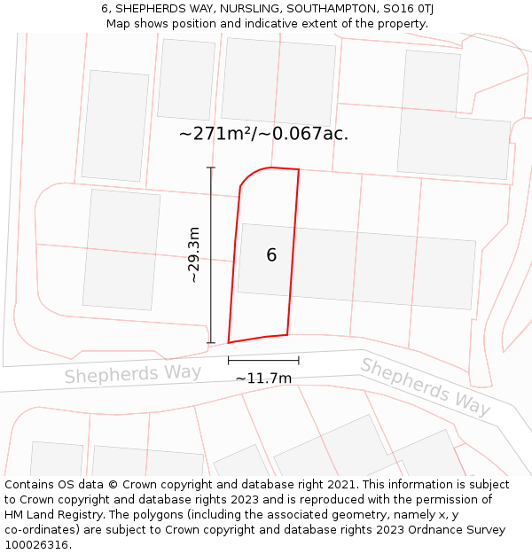 6, SHEPHERDS WAY, NURSLING, SOUTHAMPTON, SO16 0TJ: Plot and title map