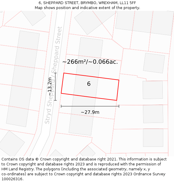 6, SHEPPARD STREET, BRYMBO, WREXHAM, LL11 5FF: Plot and title map
